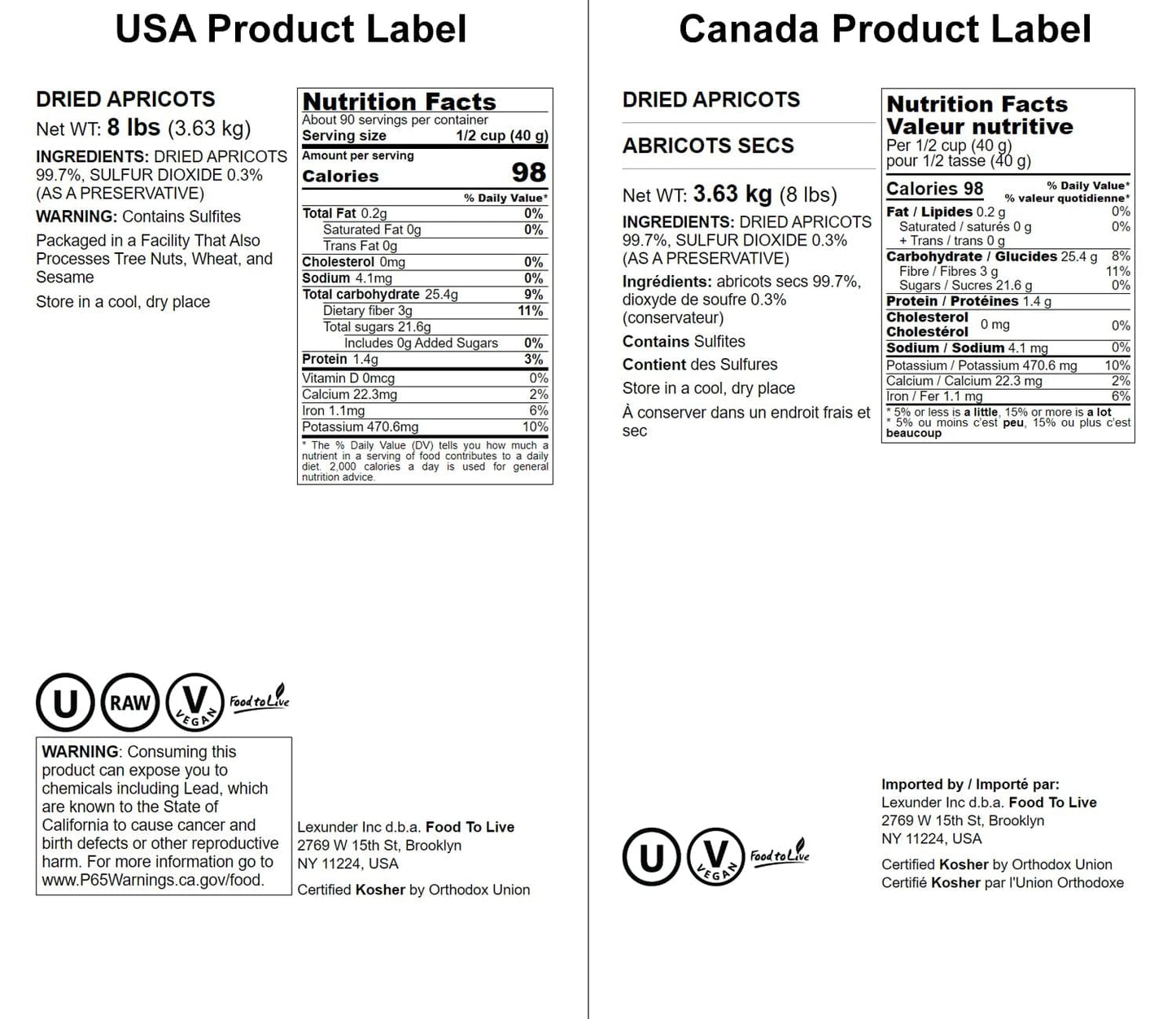 Food To Live - Dried Apricots, 8 Pounds Kosher, Vegan, Bulk, Product Of Turkey