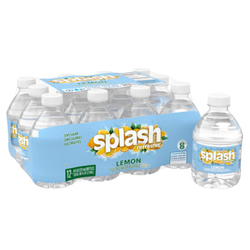 SPLASH BLAST Flavored Water Beverage, Lemon, 8 Fl Oz Plastic Bottles, 12 Pack, Clear