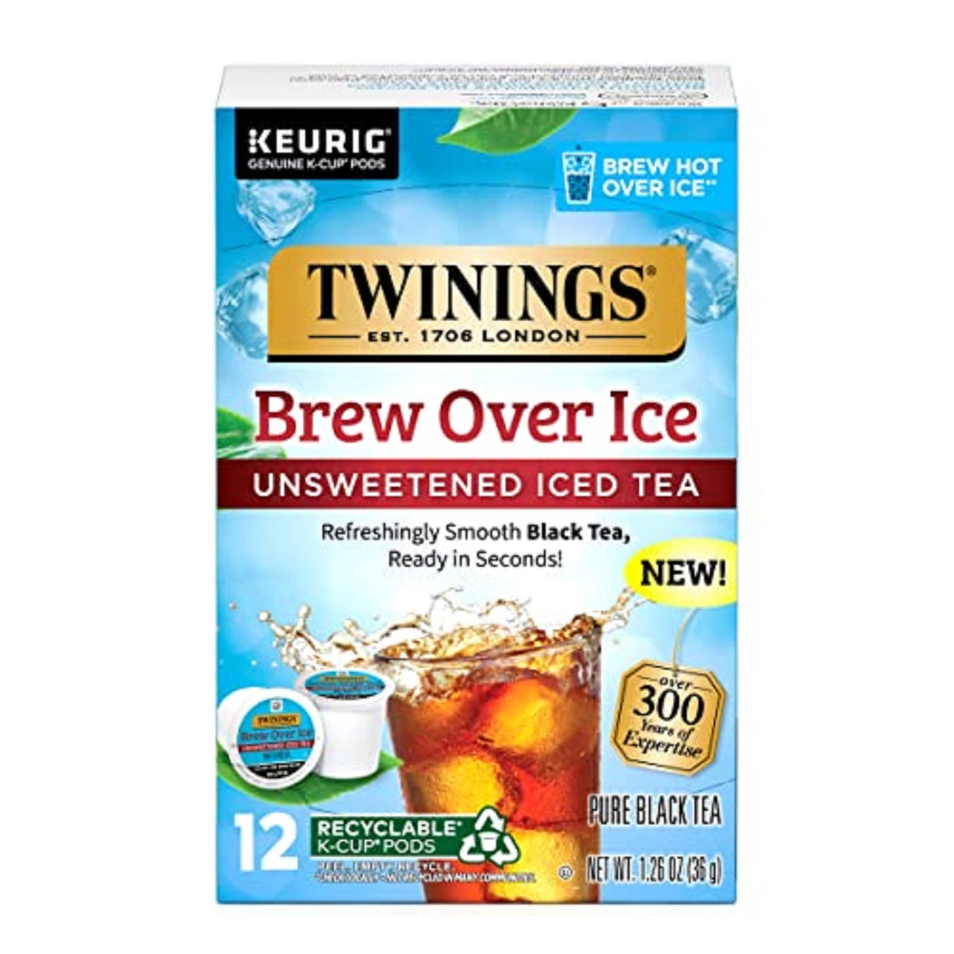 Twinings Brew Over Ice Unsweetened Black Iced Tea K-Cup Pods For Keurig, 12 Count (Pack Of 6), Caffeinated