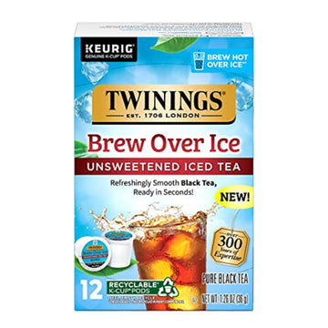 Twinings Brew Over Ice Unsweetened Black Iced Tea K-Cup Pods For Keurig, 12 Count (Pack Of 6), Caffeinated