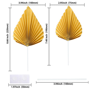 Gyufise 6Pcs Paper Palm Fan Cake Toppers Palm Leaf Fan Cake Topper Palm Spear Leaf Cupcake Toppers Cake Insert Decoration For Ca