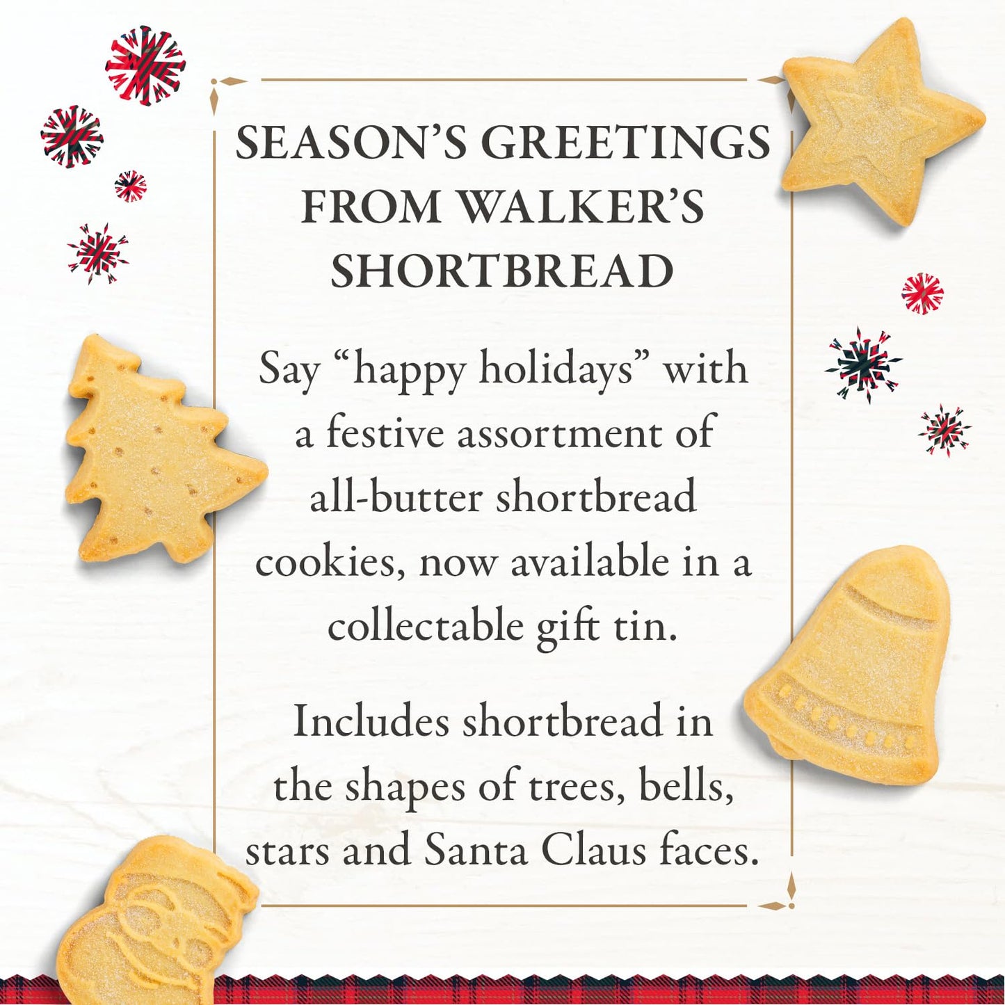 Walkers Assorted Shortbread Cookies In Festive Shapes - Shortbread Cookie Tin (8.8 Oz) - Includes Christmas Tree, Bell, Star And
