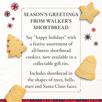 Walker? Assorted Shortbread Cookies in Festive Shapes - Shortbread Cookie Tin (8.8 oz) - Includes Christmas Tree, Bell, Star and