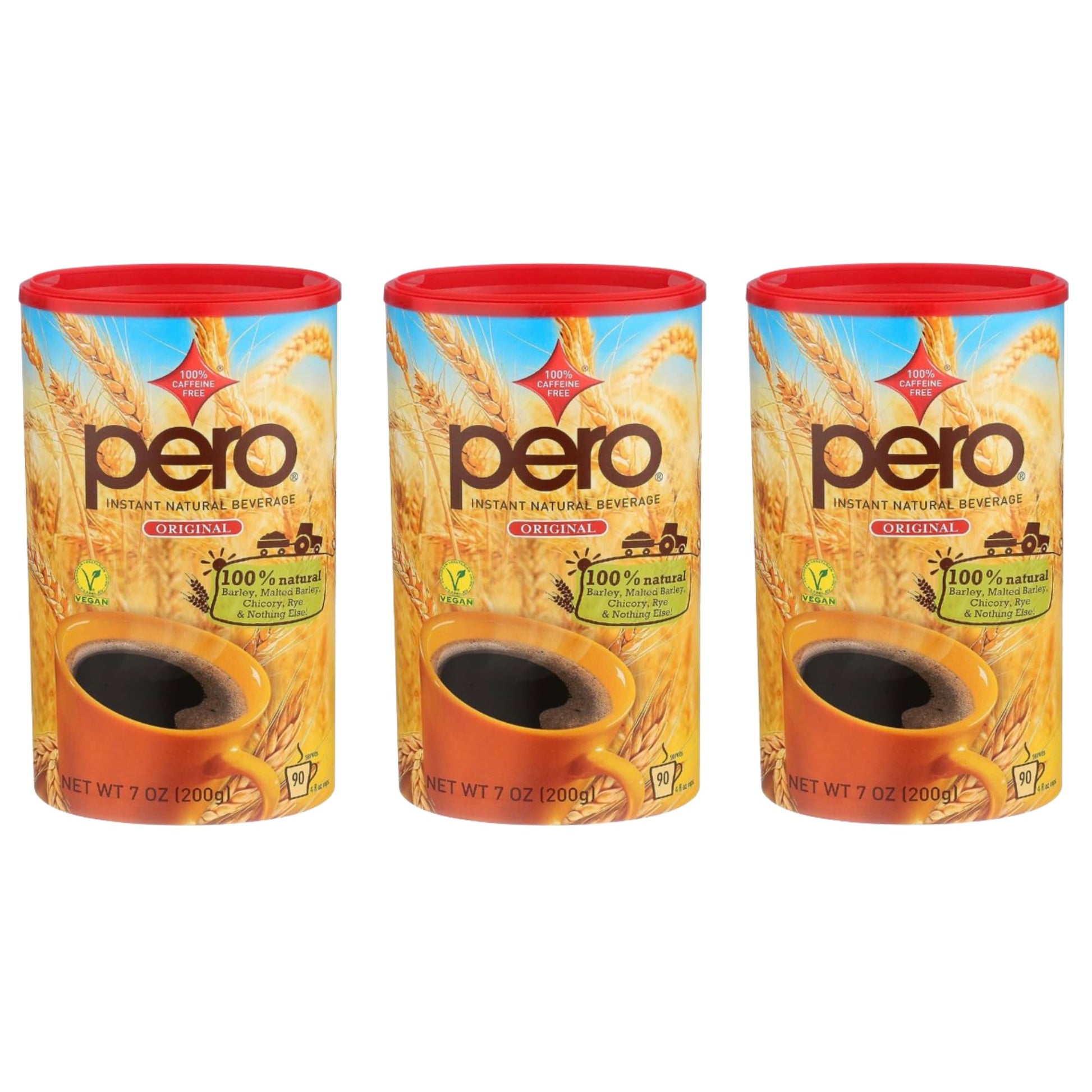 Pero Instant Natural Beverage, 7-Ounce Canisters, Pack of 3, Basic Pack, Model 011802
