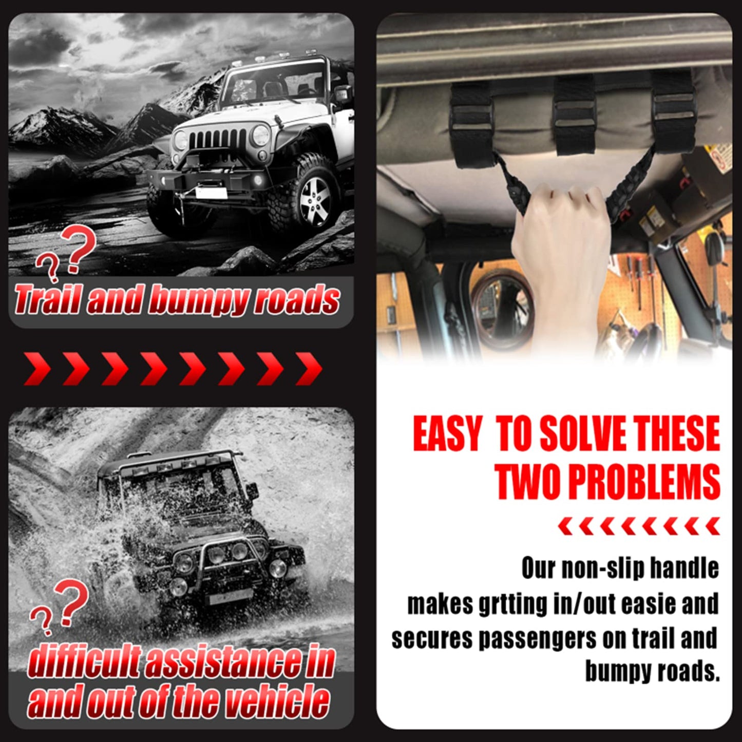 Moveland Upgrade Grab Handle Compatible With Jeep Wrangler Tj Yj Jk Utv, 4 Pack Deluxe Rollbar Grab Handles Easy-To-Fit For 1987