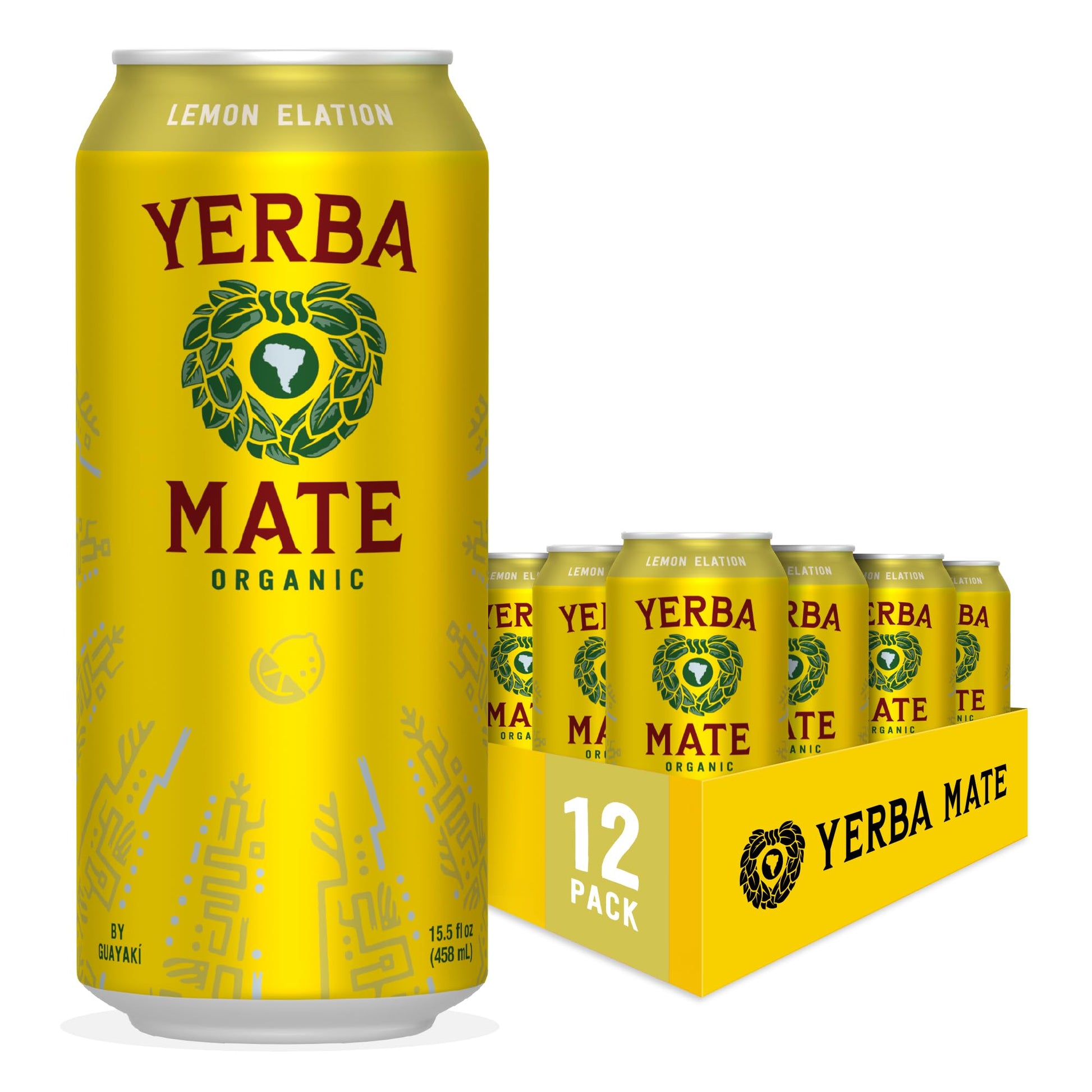 Guayaki Yerba Mate Energy Drink Alternative, Lemon Elation, 150mg Caffeine, 15.5 Fl Oz (Pack of 12)
