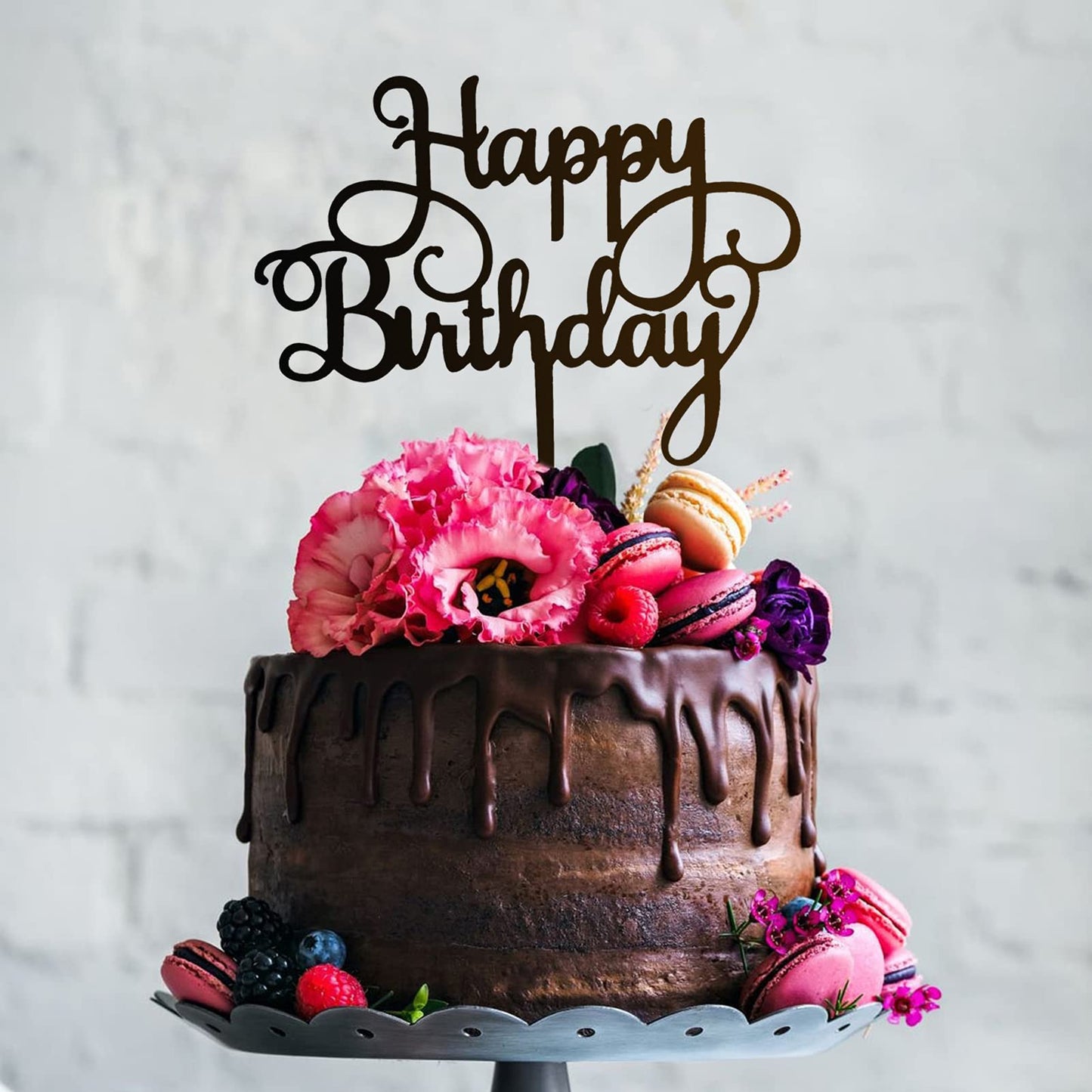 HSDSH Happy Birthday Cake Topper Set, 20PCS Black Acrylic Cupcake Toppers for Birthday Party Decorations