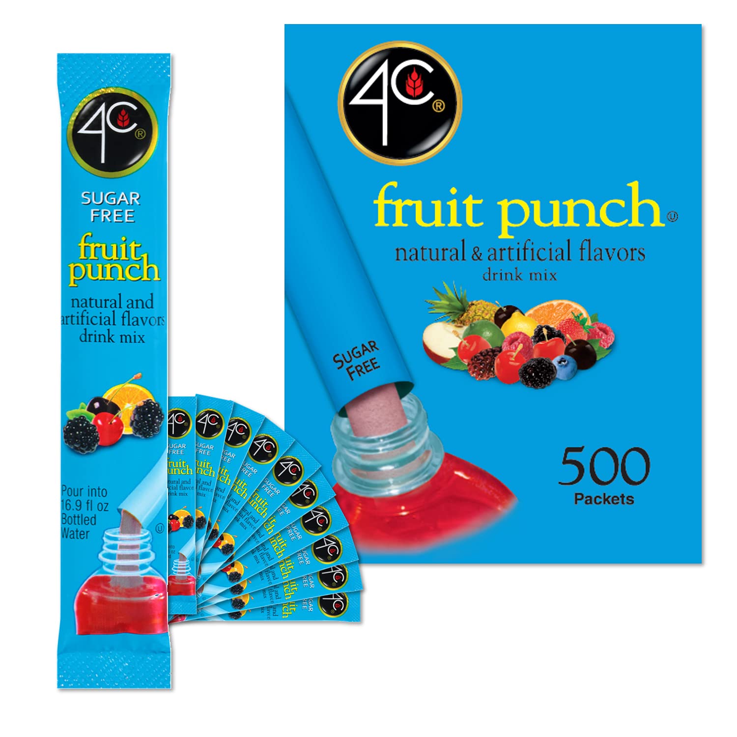 4C Powder Drink Stix, Fruit Punch Flavor, Bulk Buy, 500 Count, On-the-Go Refreshments