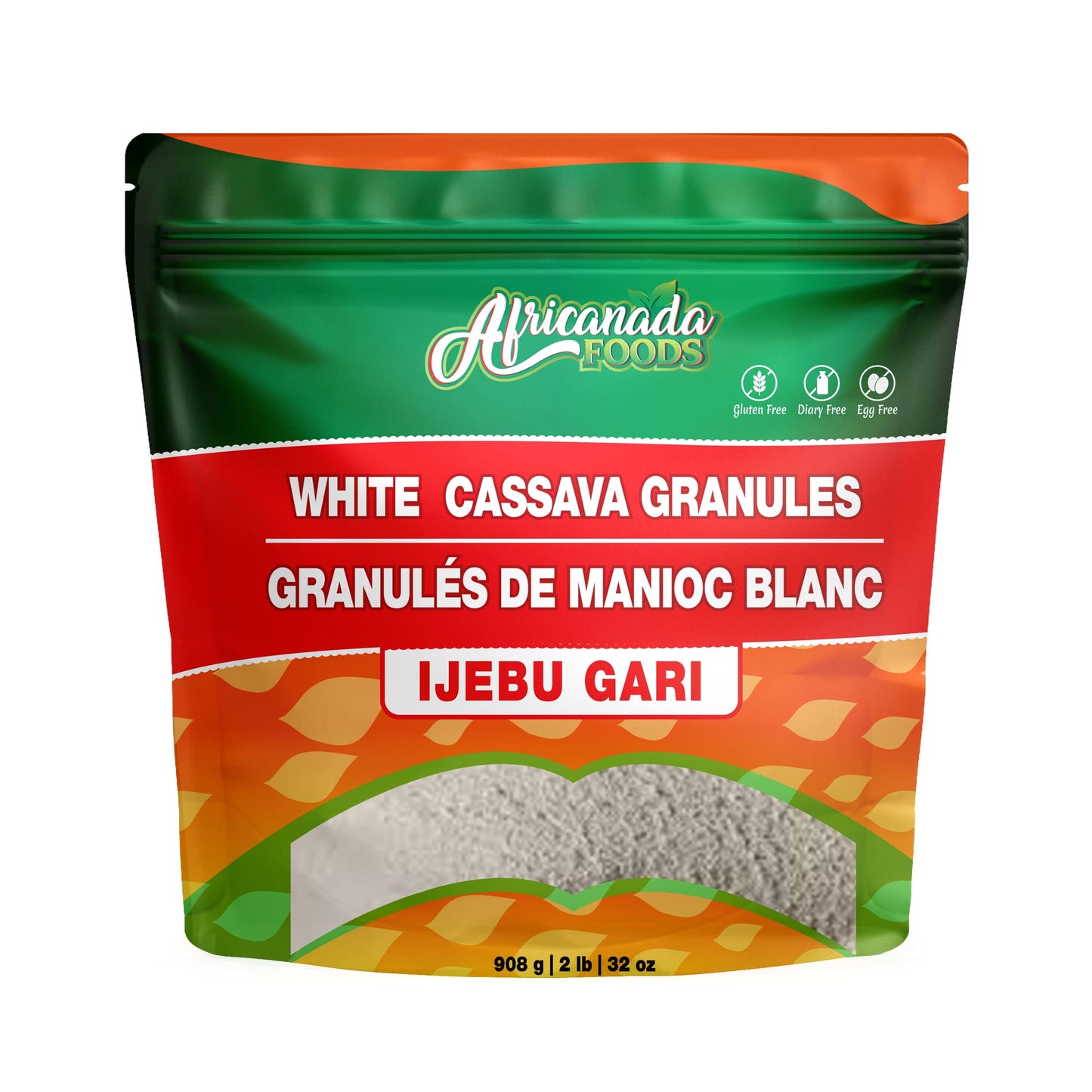 Africanada Foods All Natural White Cassava Granules | White Garri | 908g (2 lb)