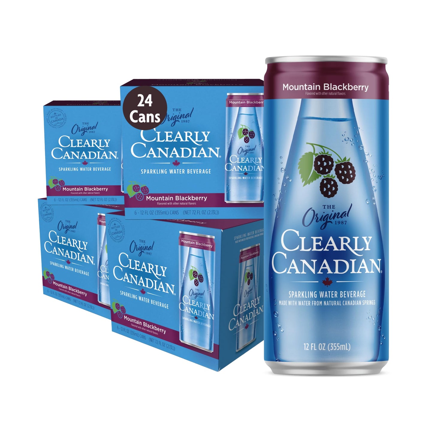 Clearly Canadian Mountain Blackberry Sparkling Spring Water Beverage, Natural & Carbonated, Flavored Seltzer Water, 1 Case (24 C