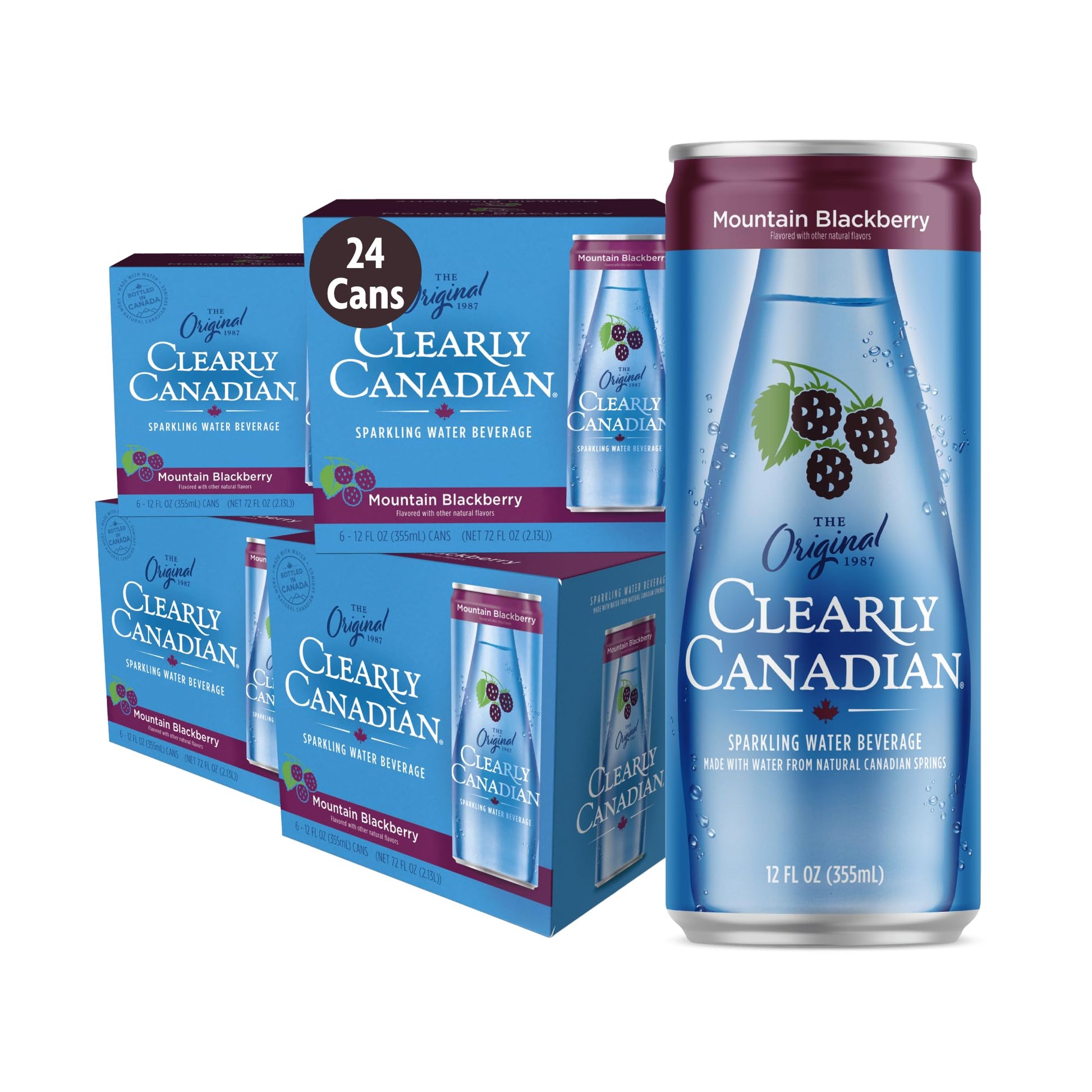 Clearly Canadian Mountain Blackberry Sparkling Spring Water Beverage, Natural & Carbonated, Flavored Seltzer Water, 1 Case (24 C