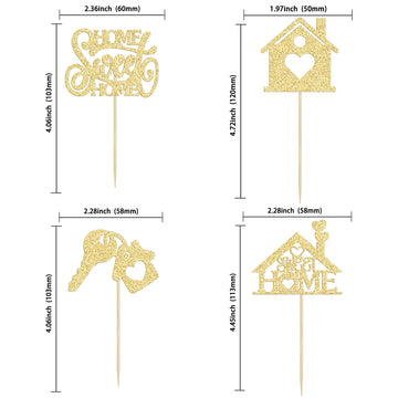 24Pcs Sweet Home Cupcake Toppers Glitter Key Housewarming Cupcake Pick Decorations For Welcome New Home Theme Party Cake Decorat