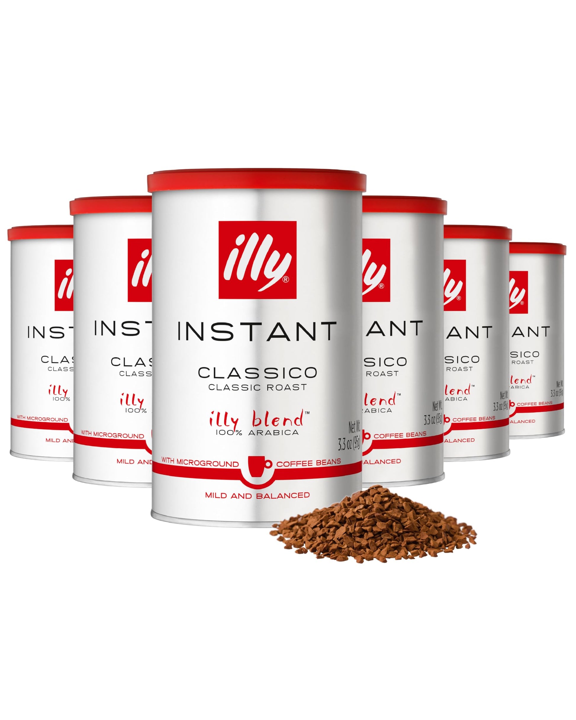 Illy Instant Coffee  Classico Medium Roast  100% Arabica  Top-Grade Italian Coffee  3.3Oz  6 Pack