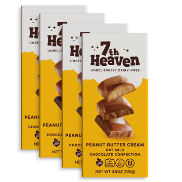 7Th Heaven Vegan Peanut Butter Cream Oat Milk Chocolate Bar, Plant Based Dairy Free Chocolate With Peanut Butter Filling, Fair T
