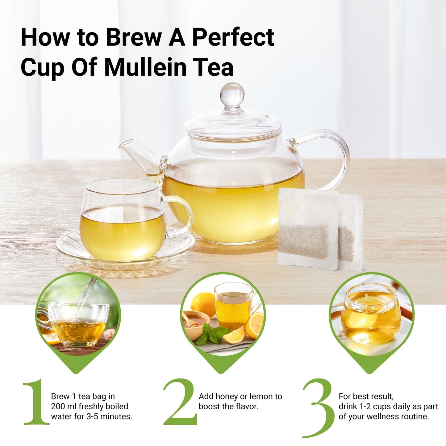 enhanced 60 Mullein Tea Bags For Lungs - 100% Pure Mullein Leaf | For Lung Health & Respiratory Wellness Support | Caffeine Free - No Additives & Non-GMO | Plastic-Free  Plant-Based Tea Bags