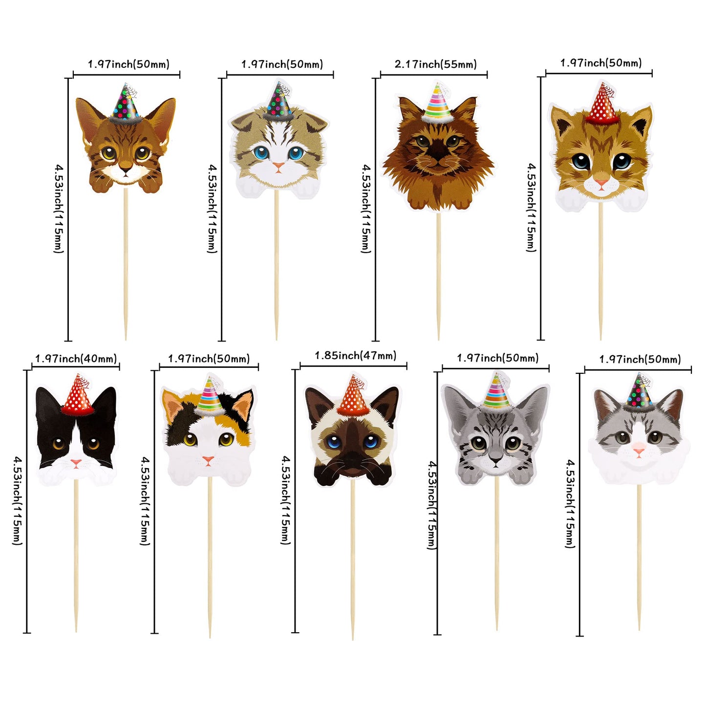 Gyufise Cat Cupcake Toppers, 36Pcs Kitten Theme Cake Decorations, Paper, Model ZN0606, Color 6-cat
