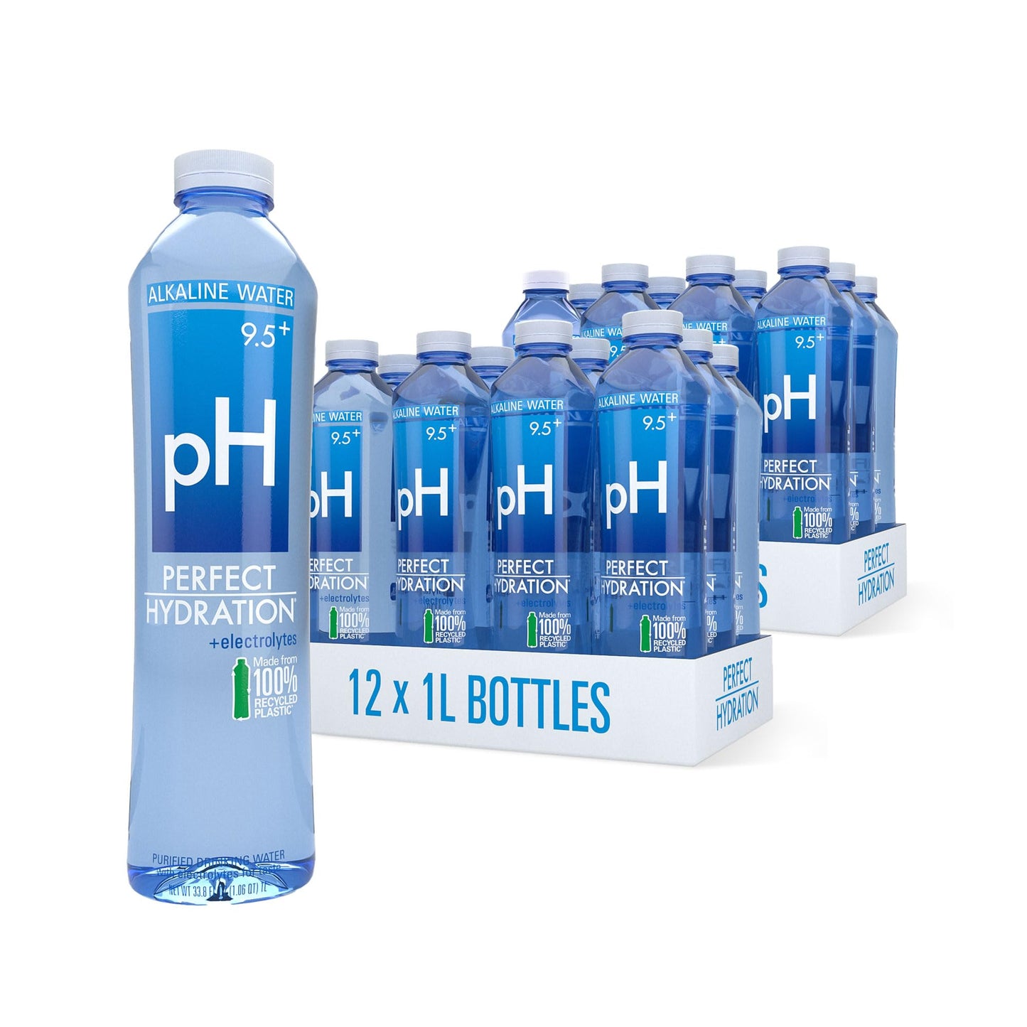 Perfect Hydration 9.5+ pH Alkaline Drinking Water, 1-Liter Bottle, Case of 12, 2 Cases