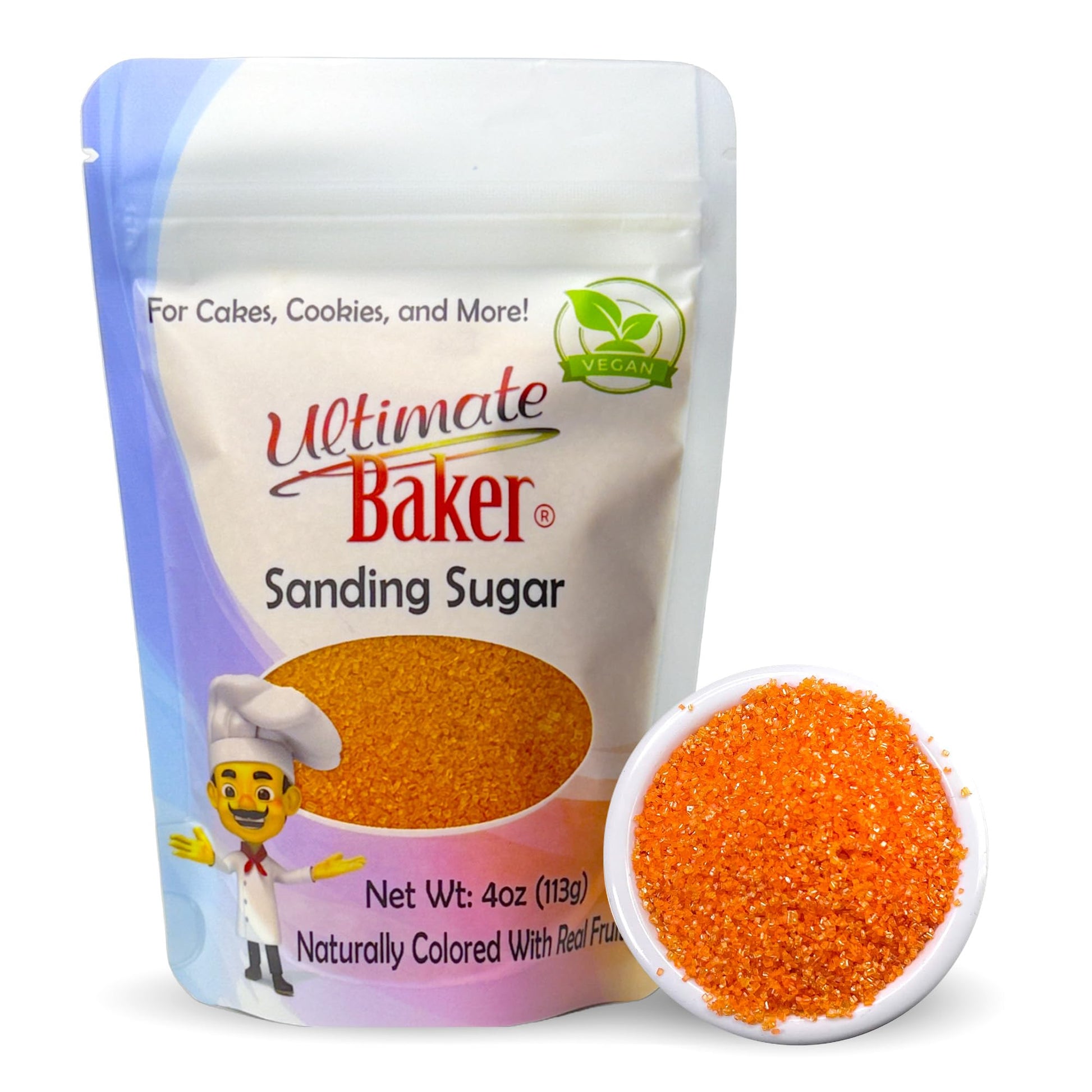 Ultimate Baker Sanding Sugar, Orange, Medium Crystal, 4oz