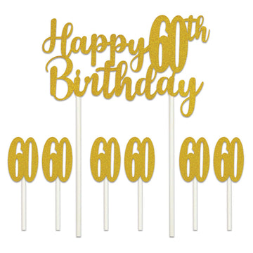 Beistle Happy 60th Birthday Cake Topper, Cardboard, Multicolor, 6 x 8¼, Model 53523-60