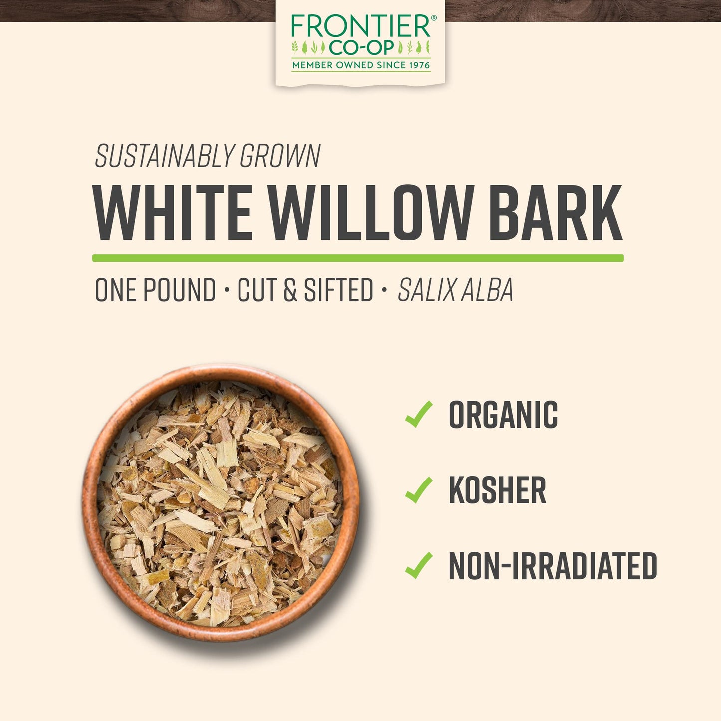 Frontier Co-op Organic Cut and Sifted White Willow Bark, 1 Pound