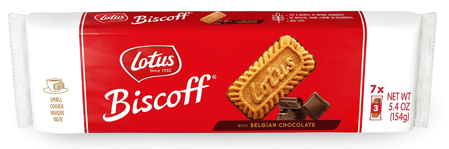 Lotus Biscoff With Chocolate - European Biscuit Cookies - 5.4 Ounce (Pack Of 12) - 7 Three-Packs Per Retail Pack - Non Gmo Proje