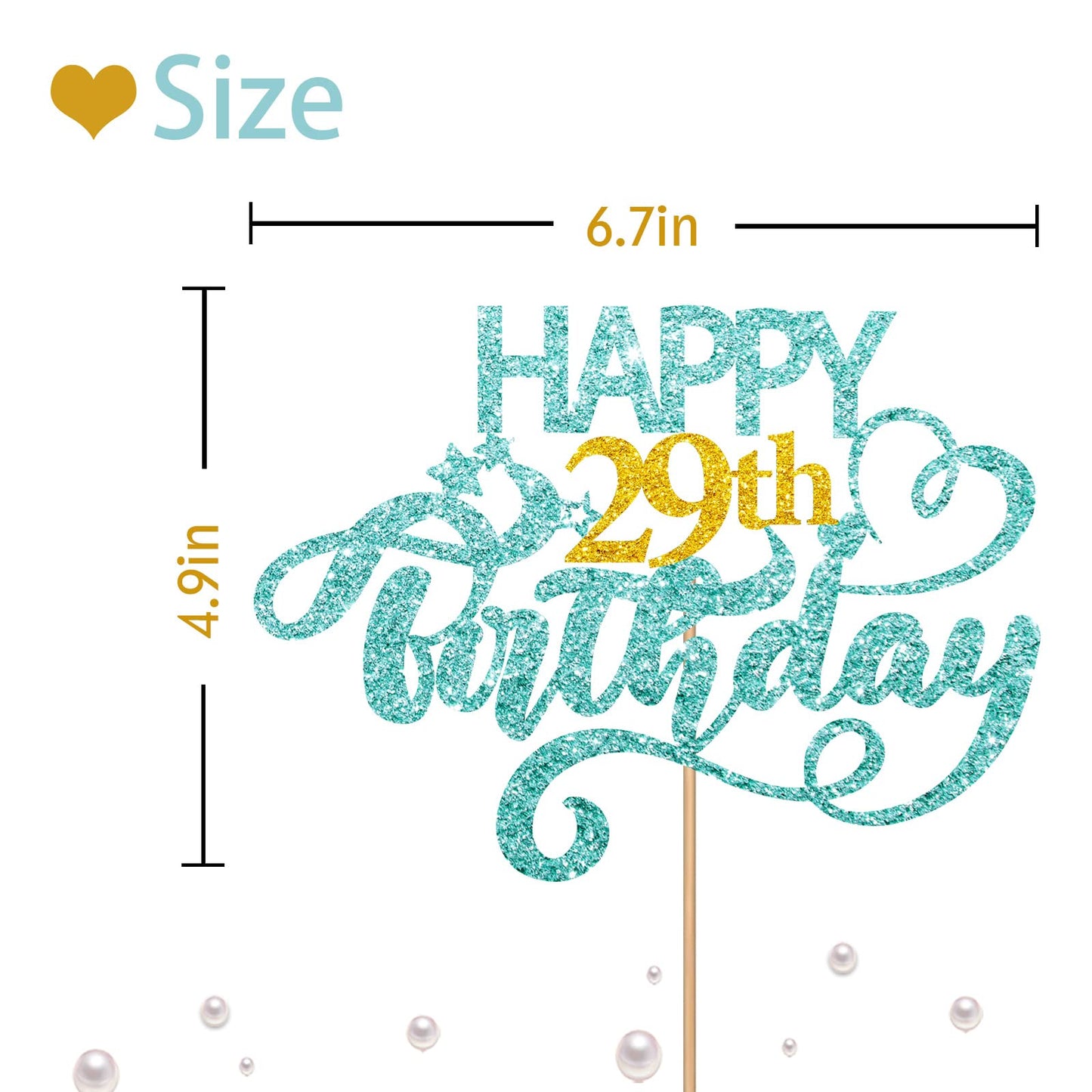 Sky Blue Glitter Happy 29Th Birthday Cake Topper, Twenty Nine Years Old Birthday Party Cake Decor, Gold Number 29 Birthday Party