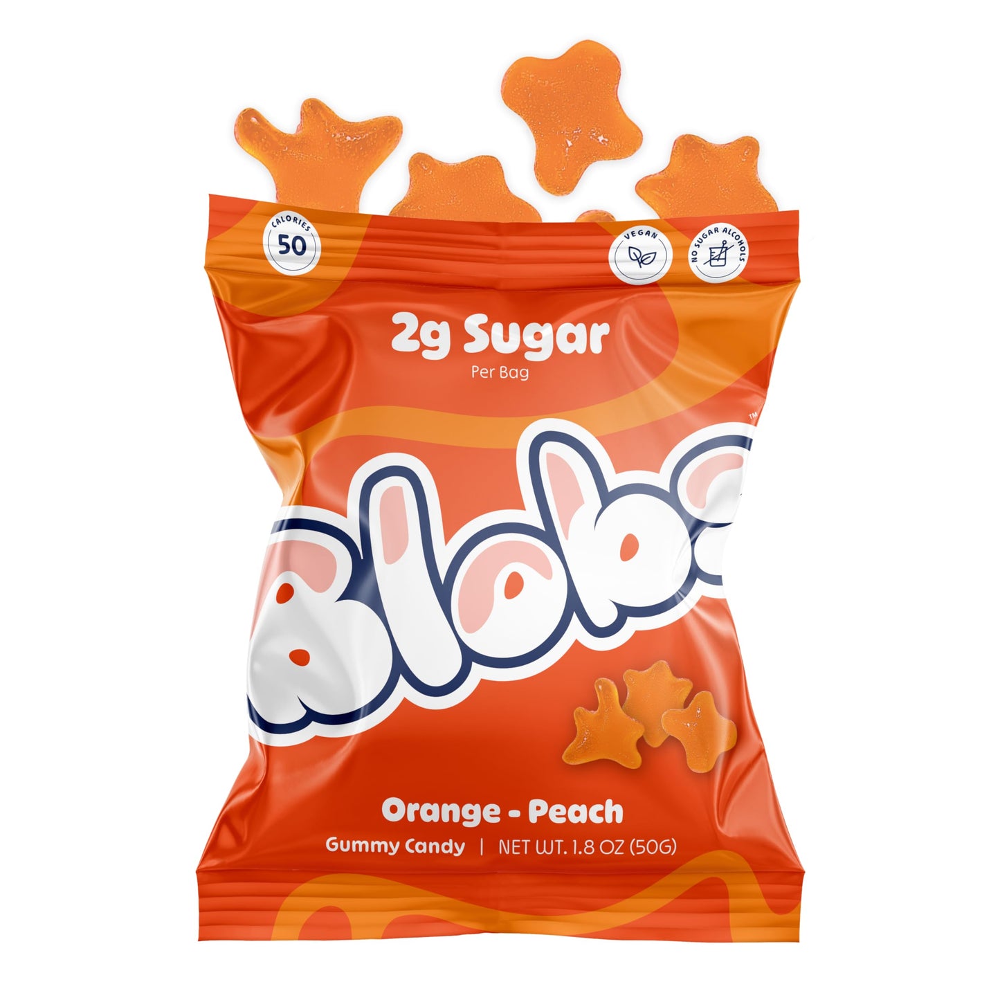 Blobs Gummy Candy - Low Carb, Low Calorie, Vegan, Gluten Free - 1.8 oz Bag (Pack of 6) - Orange Peach Flavor