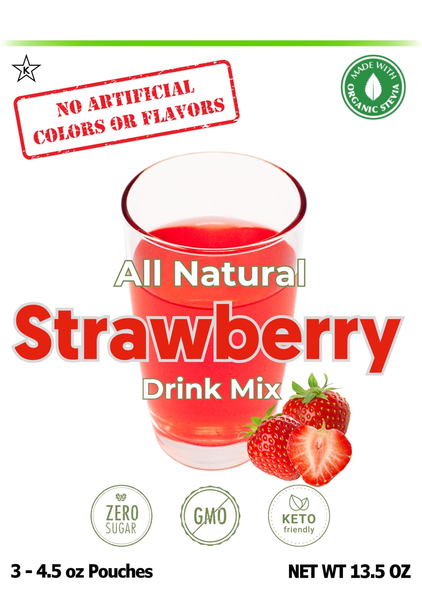 Gramzero All Natural Strawberry Zero Calorie Sugar Free Drink Mix, Great For Nutrition Club Loaded Tea, Stevia Sweetened