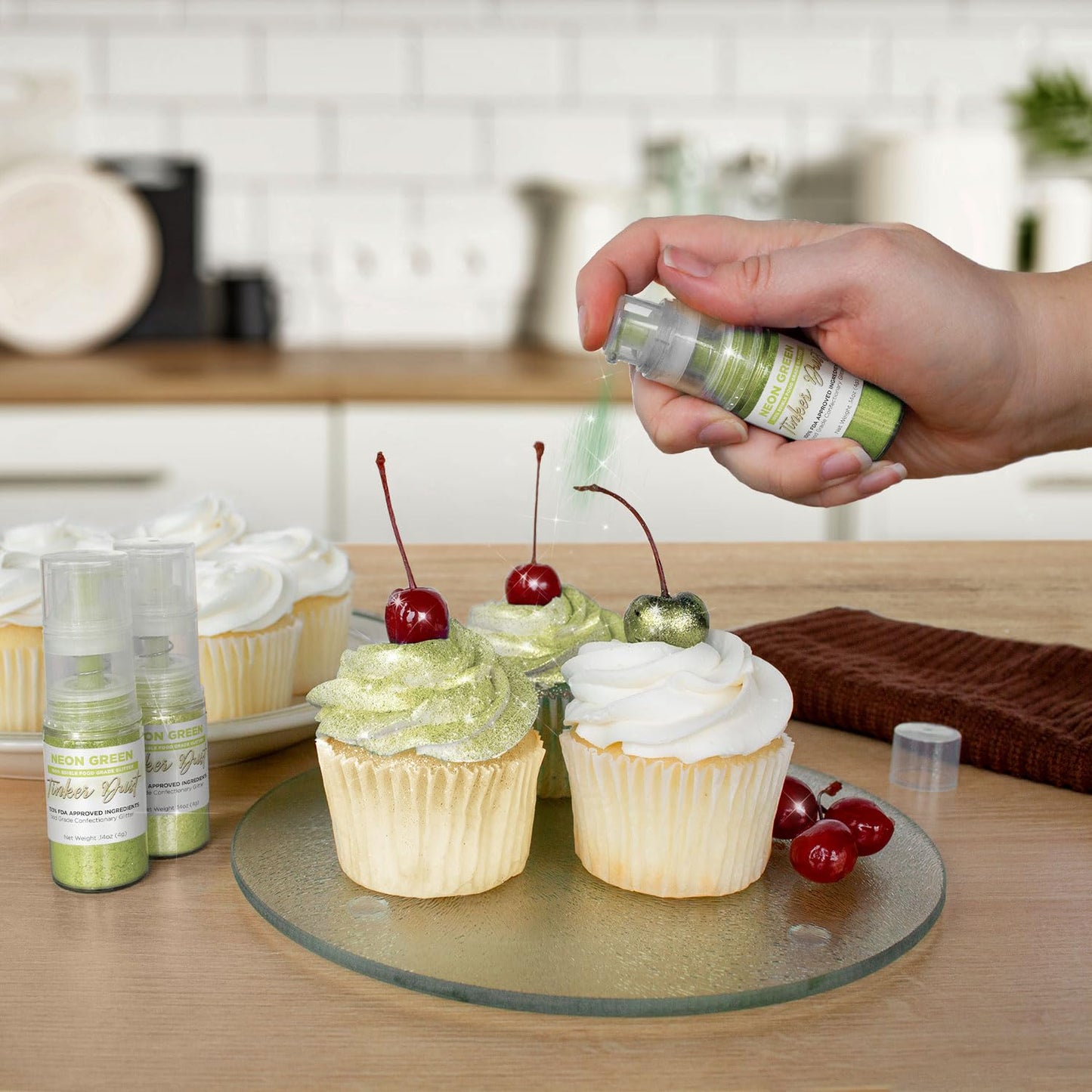 Tinker Dust - Neon Green (4G, 1X Mini Pump) Edible Glitter For Desserts, Beverages, Cupcakes, Cake Pops And Cookies By Bakell