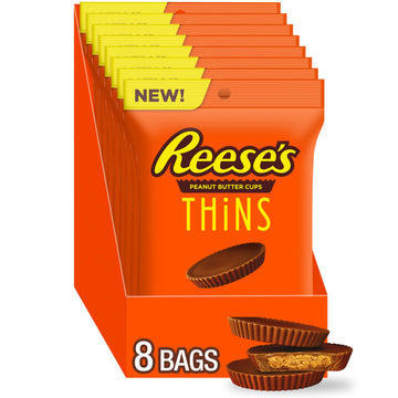 REESE'S THiNS Milk Chocolate Peanut Butter Cups, Candy Bags, 3.1 oz (8 Count)