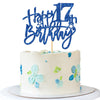Roadsea Happy 17Th Birthday Cake Topper - Girl Boy 17 Years Old Birthday Cake Supplies - 17Th Birthday Party Decorations - Blue