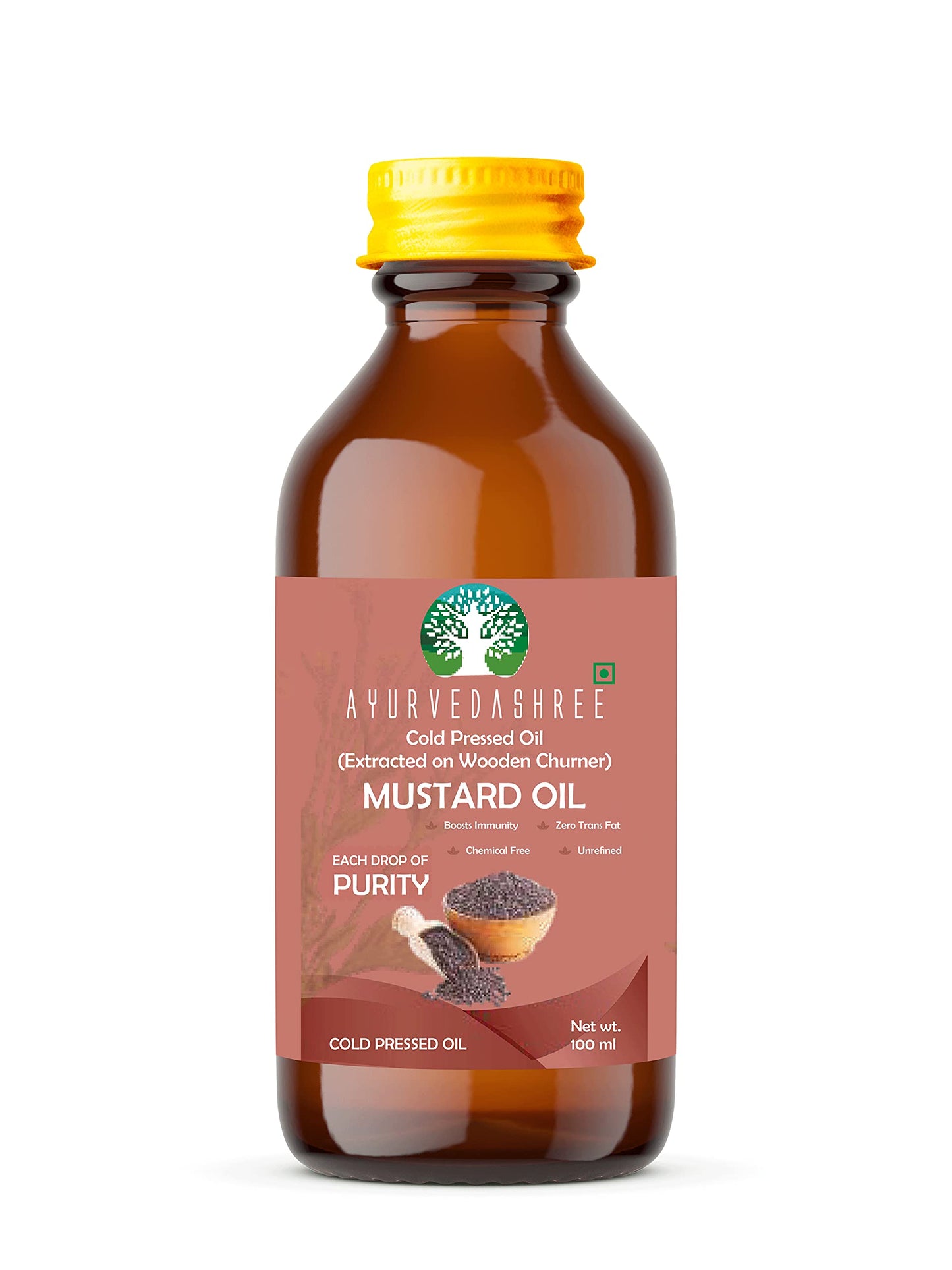 Ayurvedashree Mustard Oil 3.38 Fl Oz.. Cold Pressed Oil, Extracted On Wooden Churner With Traditional Method To Sustain Maximum