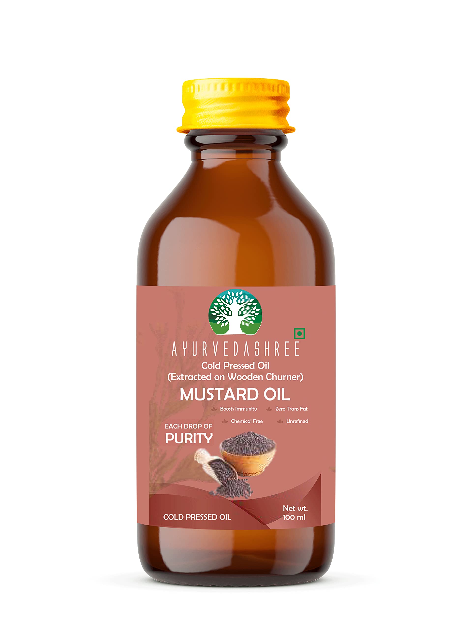 Ayurvedashree Mustard Oil 3.38 Fl Oz.. Cold Pressed Oil, Extracted On Wooden Churner With Traditional Method To Sustain Maximum