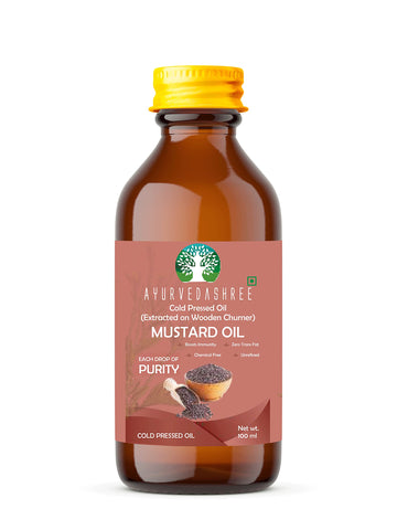 Ayurvedashree Mustard Oil 3.38 Fl Oz.. Cold Pressed Oil, Extracted On Wooden Churner With Traditional Method To Sustain Maximum