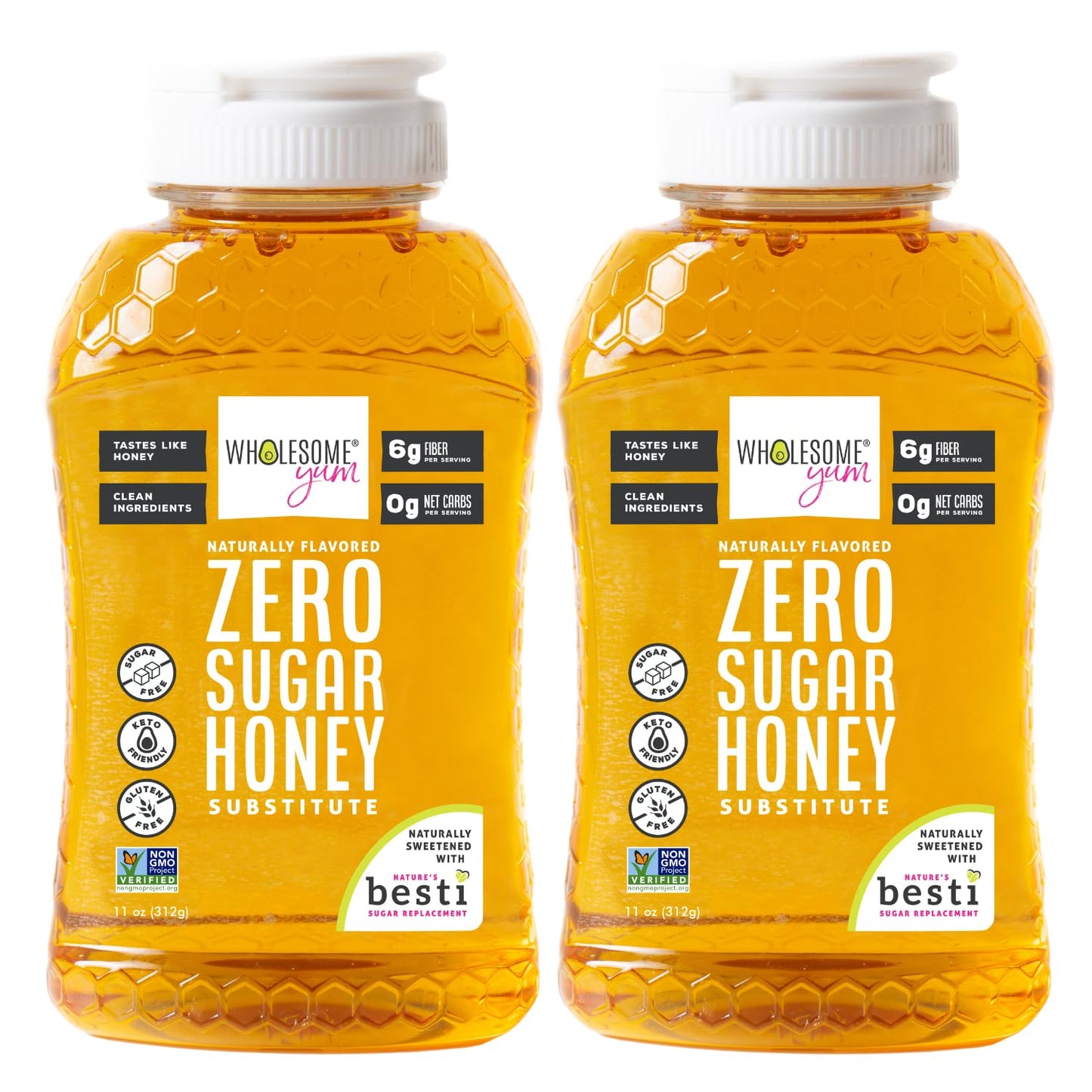 Wholesome Yum Zero Sugar Honey Substitute (2 Pack) - Keto Honey - Natural Sugar Free Honey Alternative With Monk Fruit & Allulos