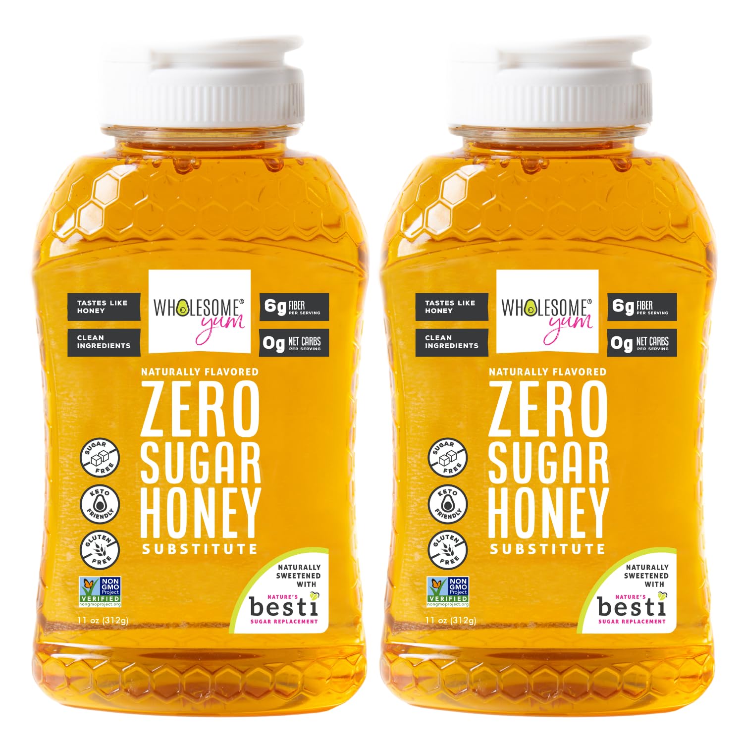 Wholesome Yum Zero Sugar Honey Substitute (2 Pack) - Keto Honey - Natural Sugar Free Honey Alternative With Monk Fruit & Allulos