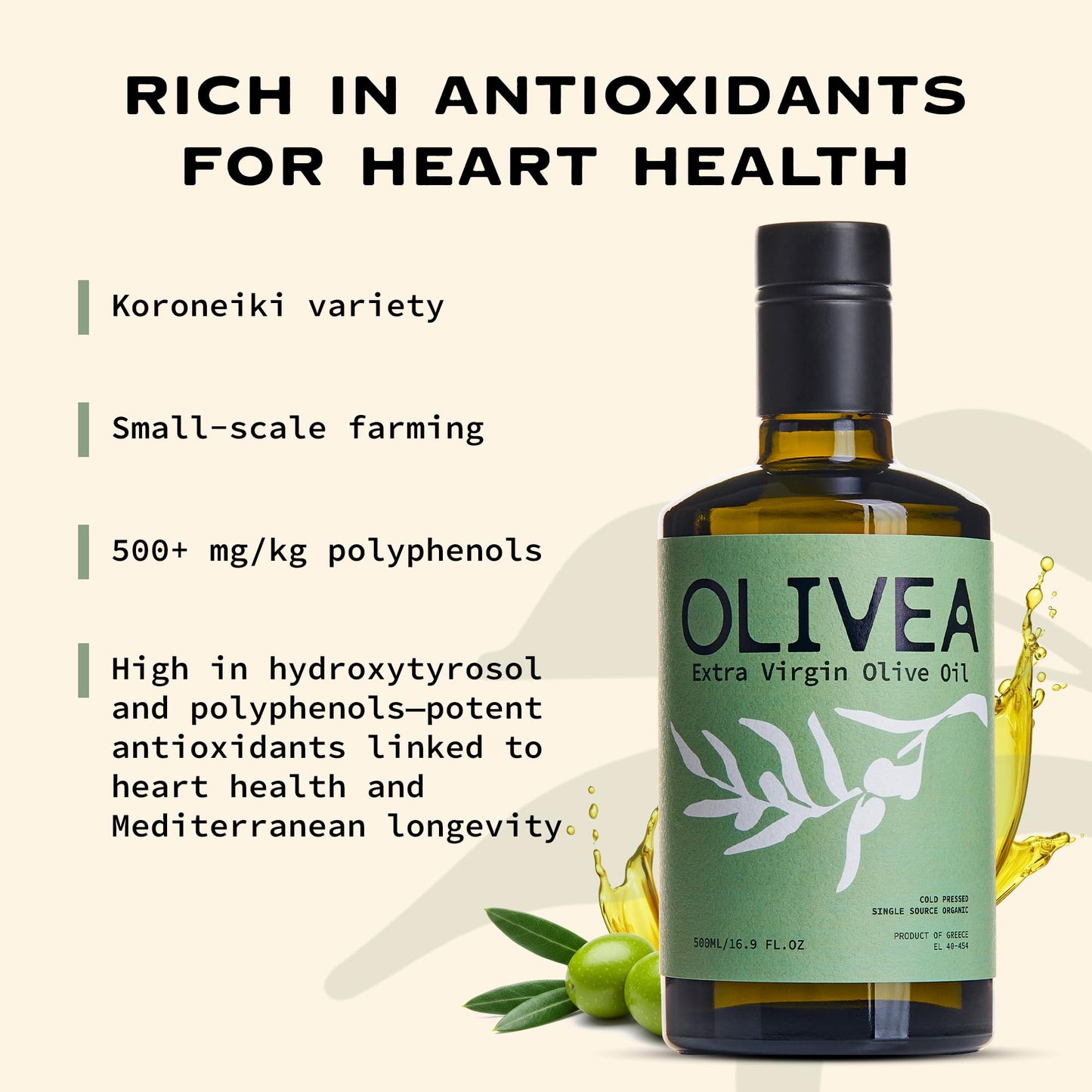 OLIVEA - Everyday Organic Extra Virgin Olive Oil - Cold-Pressed Greek EVOO | Early Harvest Koroneiki | Rich in Natural Polyphenols & Hydroxytyrosol | Single-Origin  Non-GMO  Healthy for Cooking | 500ml(16.9 oz) (Everyday Organic)