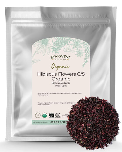 Starwest Botanicals Organic Egyptian Hibiscus Flowers Tea Loose Cut and Sifted, 1 Pound Bulk