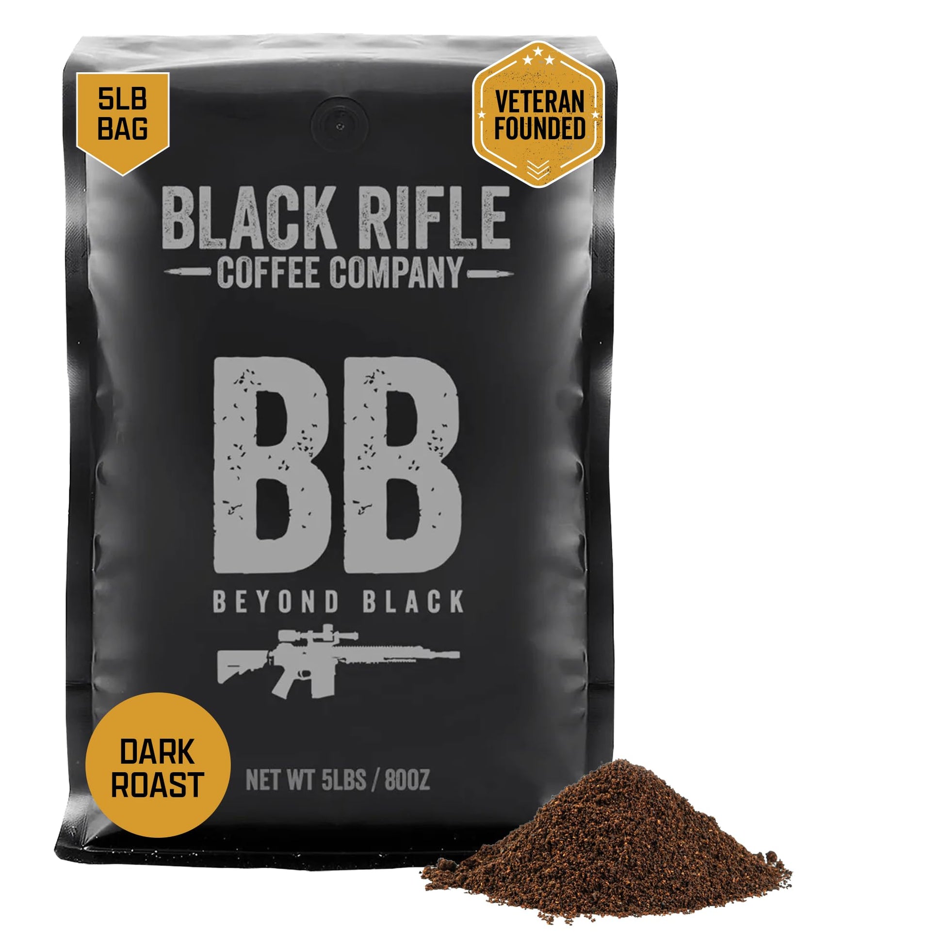 Black Rifle Coffee Company Ground Coffee, Dark Roast, 5 lb Bag, Roasted Blend from Colombian & Brazilian Beans, Model 30-009-5PG