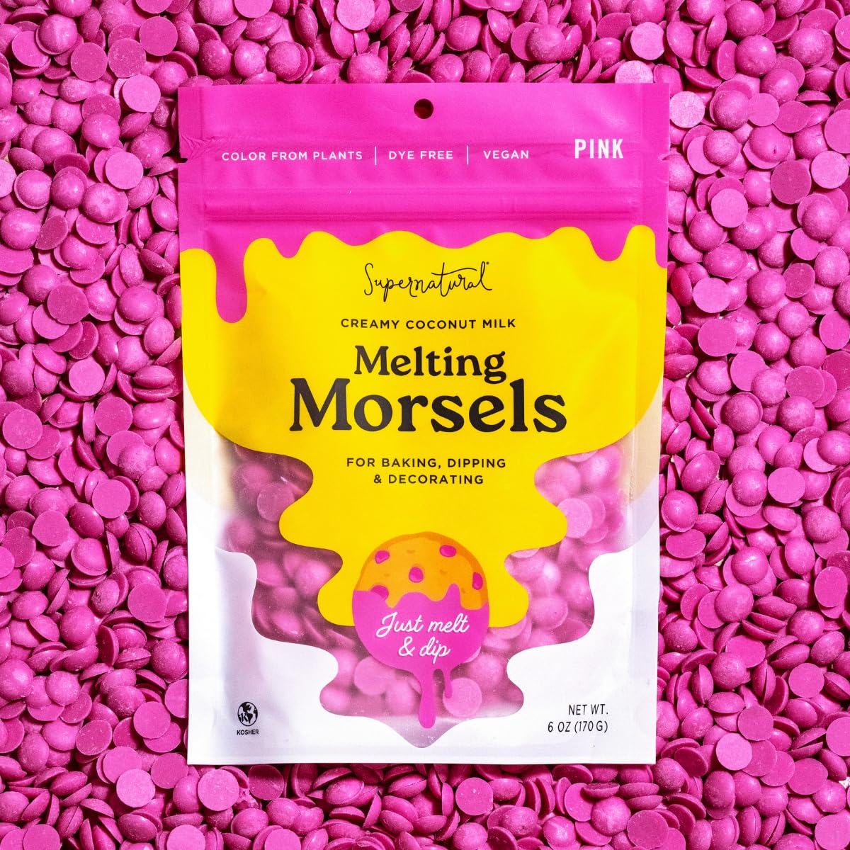 Supernatural Dye-Free Melting Morsels, Pink - Plant-Based, Vegan, Kosher, No Artificial Colors, 6Oz