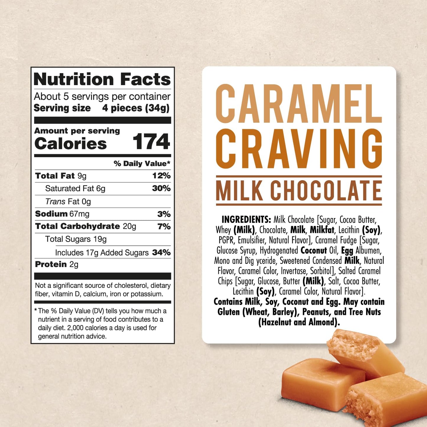 Darrell Lea Caramel Craving Chocolate Bar, Premium 6.4 Ounce Chocolate Bar Filled With Caramel Fudge & Caramel Chips | 100% Sust