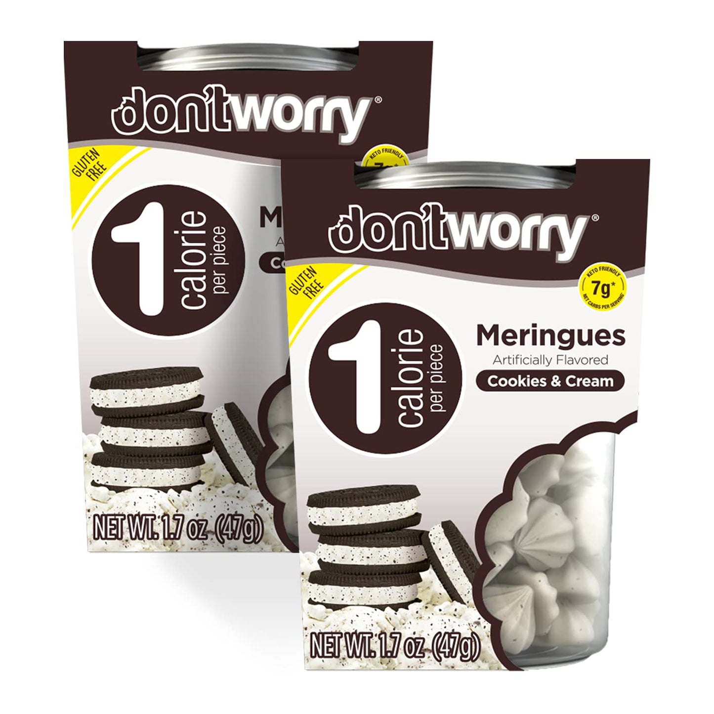 Don'Tworry Keto Friendly Merengue Cookies | Only 1 Calorie Per Piece! | 2 Pack - Cookies And Cream | Healthy Candy, Gluten Free