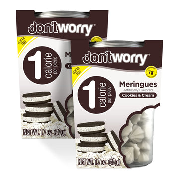 Don'Tworry Keto Friendly Merengue Cookies | Only 1 Calorie Per Piece! | 2 Pack - Cookies And Cream | Healthy Candy, Gluten Free