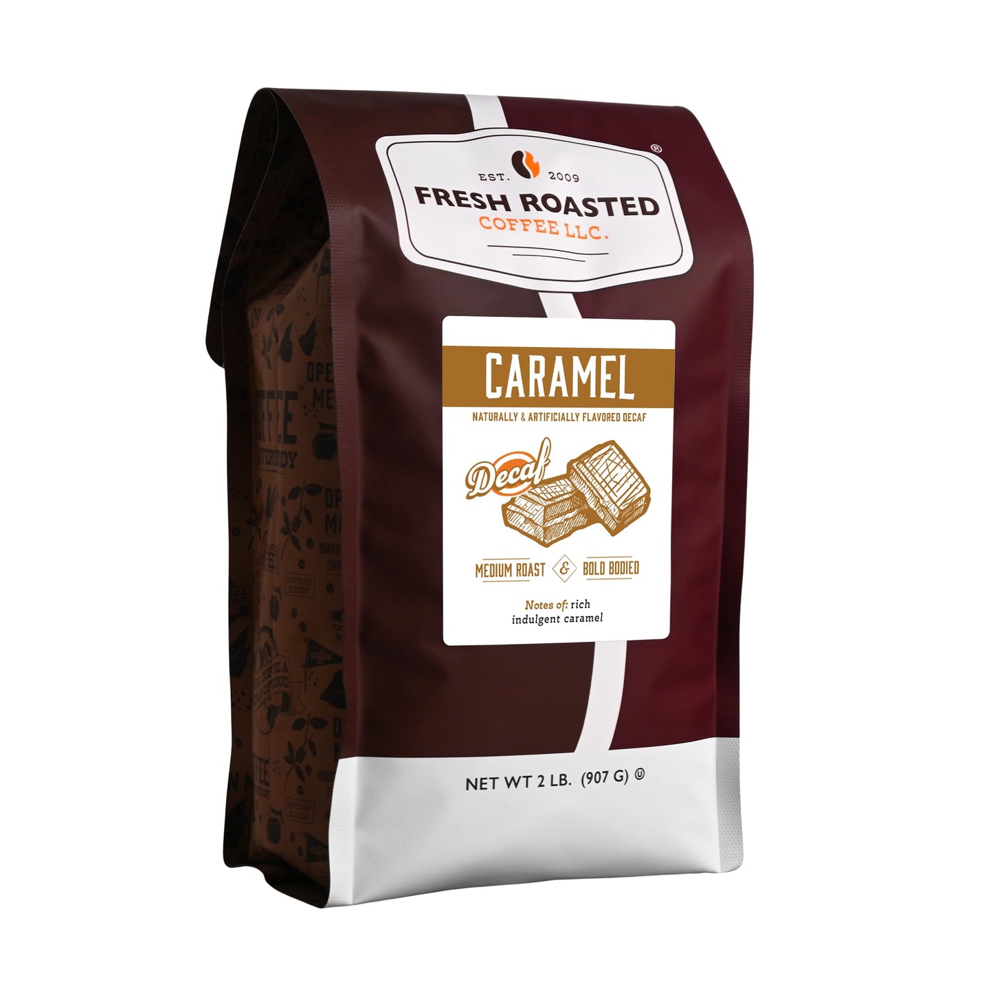 Fresh Roasted Coffee Decaf Caramel Flavored Whole Bean Medium Roast 2 lb (32 oz) Kosher