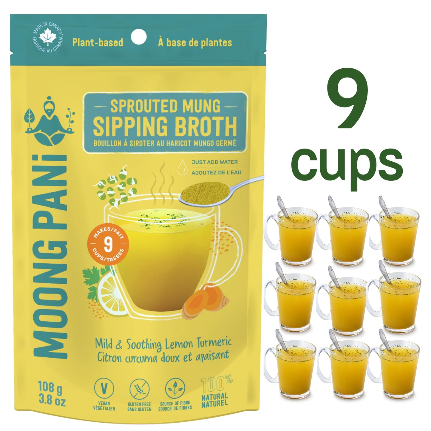 SPROUTED Mung Sipping Broth | MILD & SOOTHING with LEMON & TURMERIC | Plant Protein | Vegan Soup Powder | 100% Natural | Gluten-