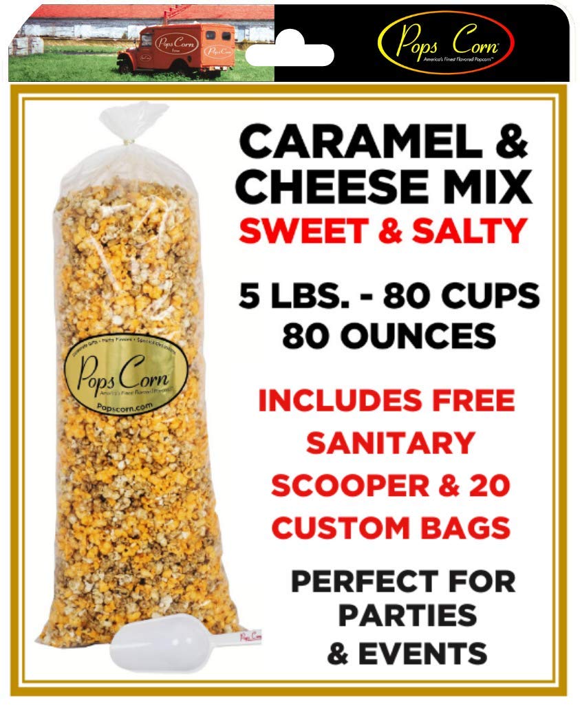 Bulk Caramel Popcorn & Cheese Popcorn Mix-Sweet & Salty-Chicago Mix-Free Sanitary Scooper & 20 Gift Bags Included!