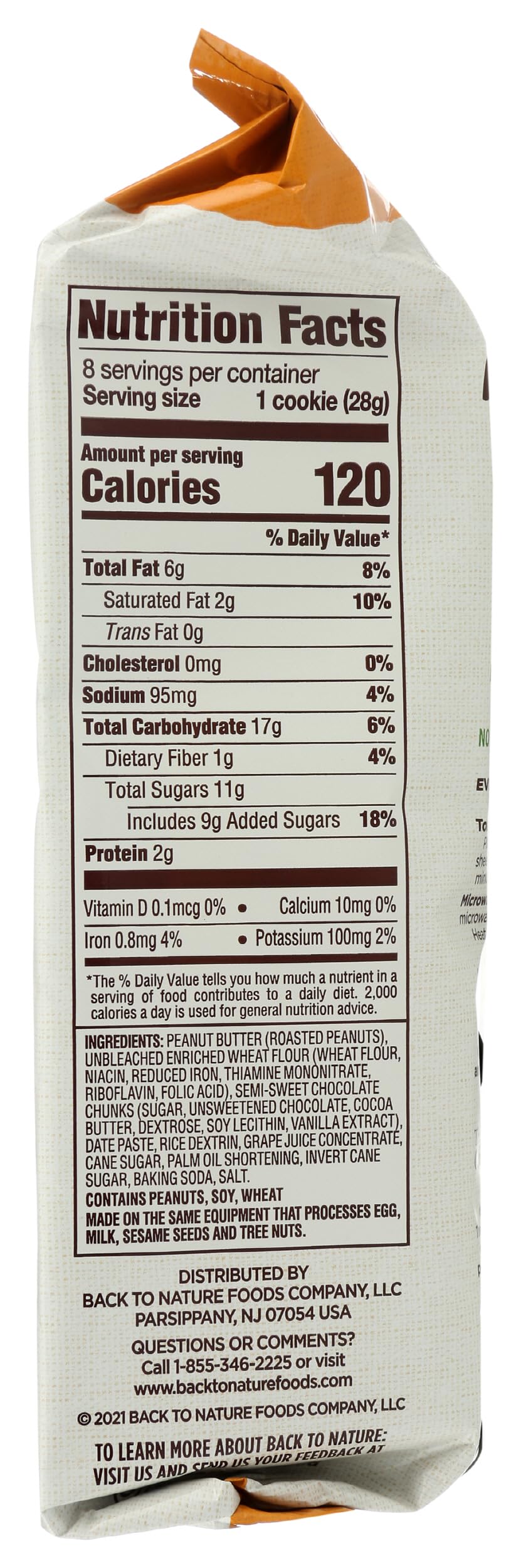 Back To Nature Non-gmo cookies, Homestyle Peanut Butter chocolate chunk, 8 Ounce
