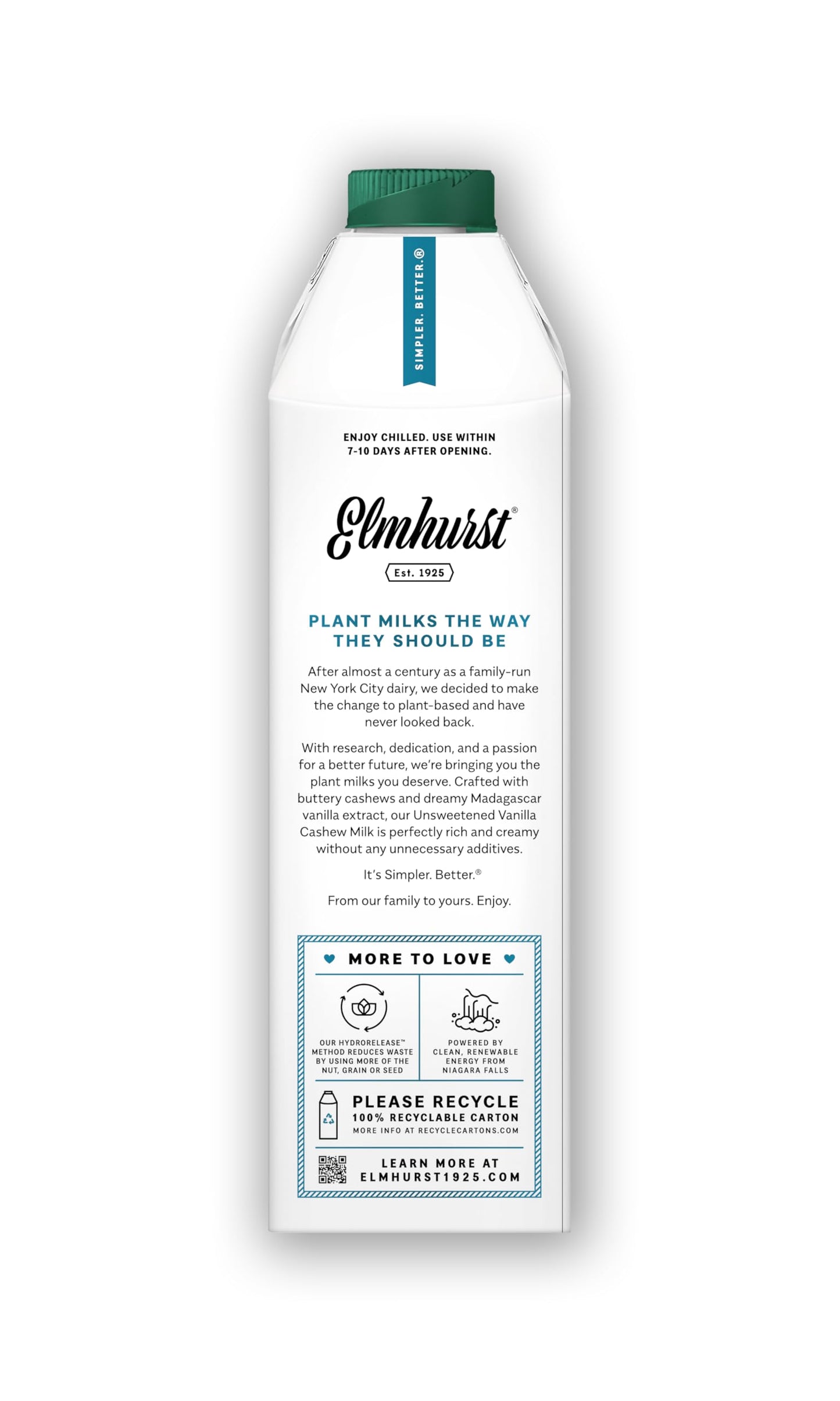 Elmhurst 1925 Vanilla Cashew Milk Unsweetened - 32 Ounce (Pack of 6) Dairy-Free, Vegan, Kosher, Shelf Stable Milk Made with Vani