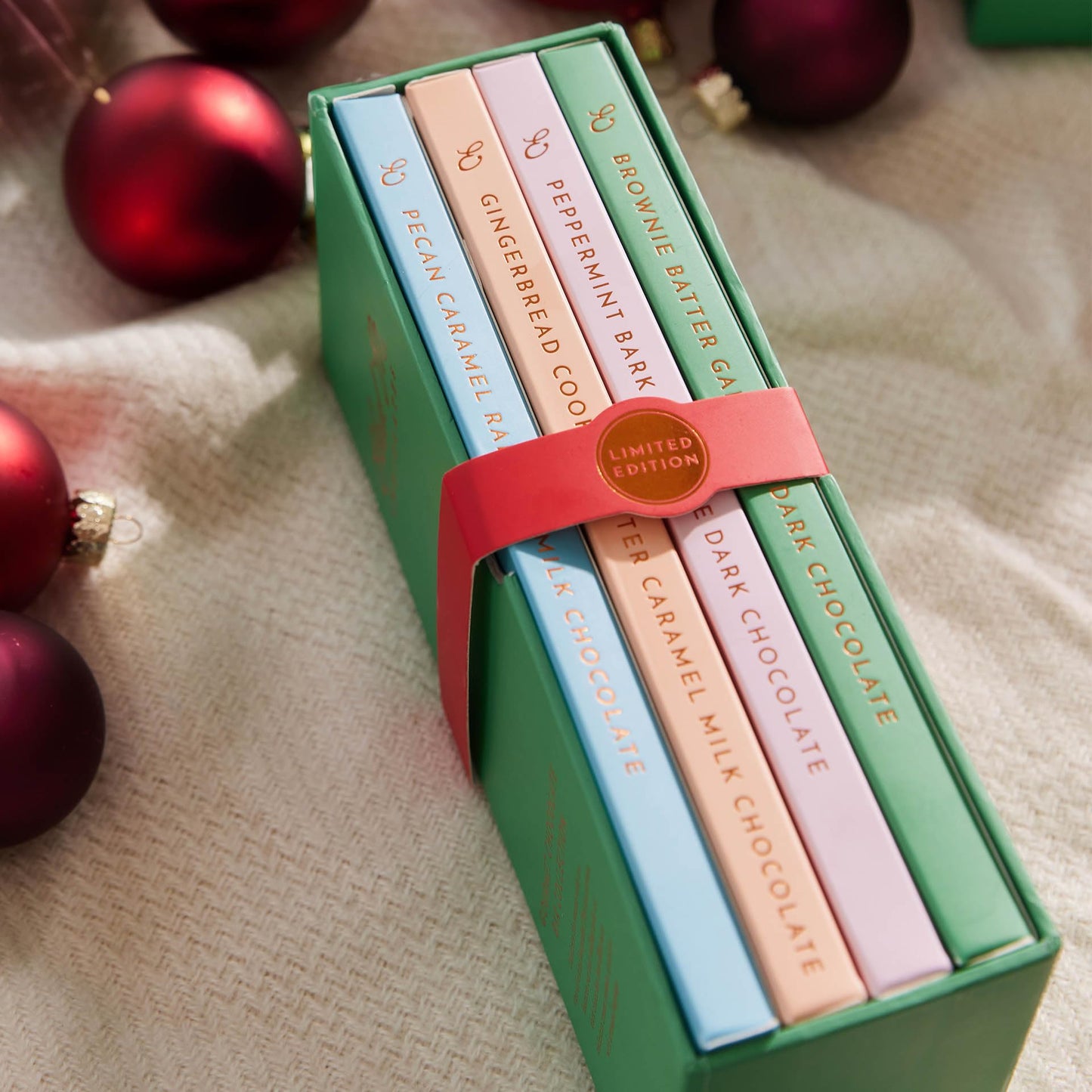 Ethel M Chocolates Holiday Luxe Library, 4-Pack Of Gourmet Holiday Chocolate Bars