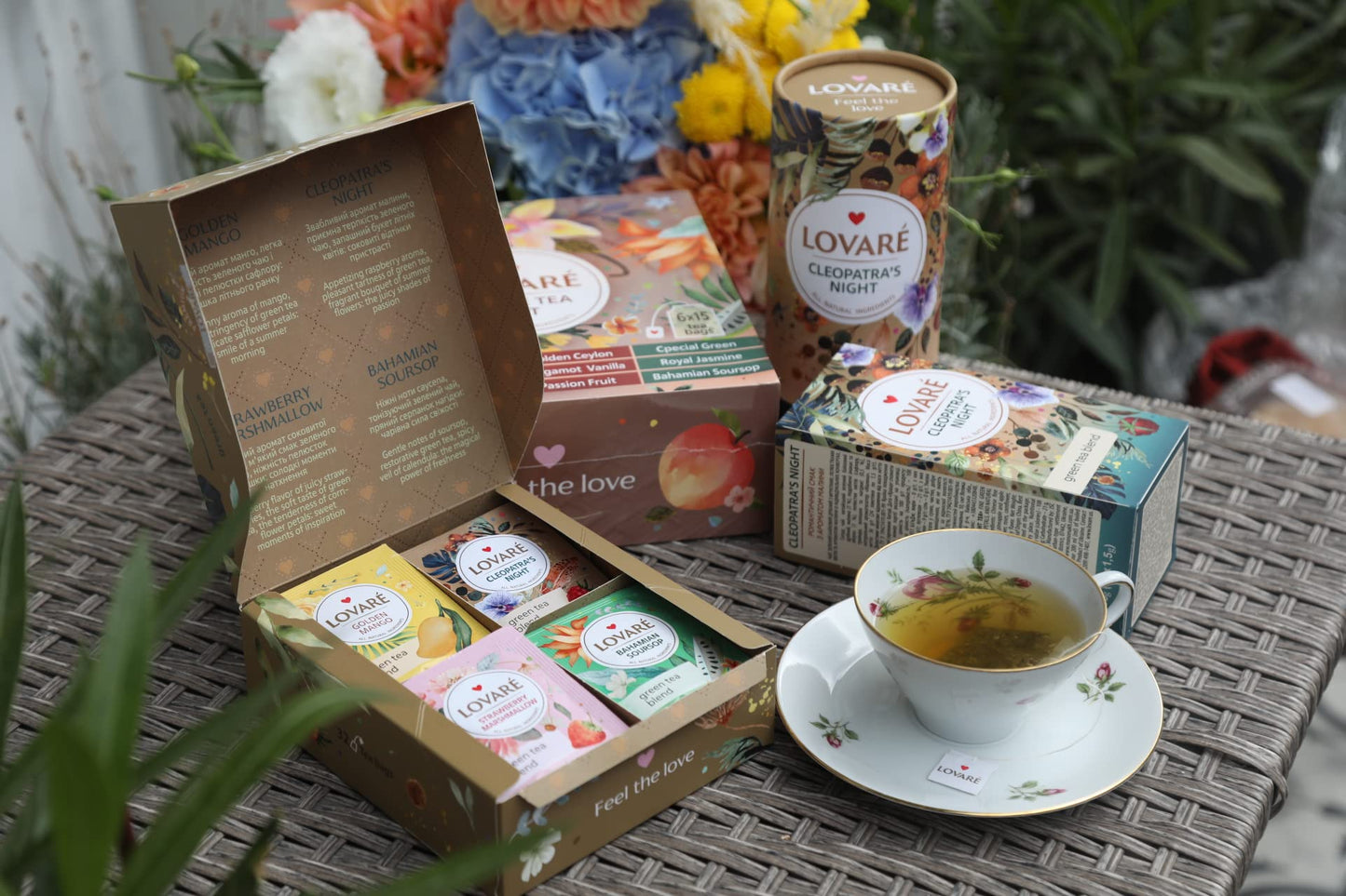 Lovare Green Assorted Tea Variety Pack 32 Pack - Made In Ukraine - Tea Bags Individually Wrapped 4 Tastes - Golden Mango, Cleopa